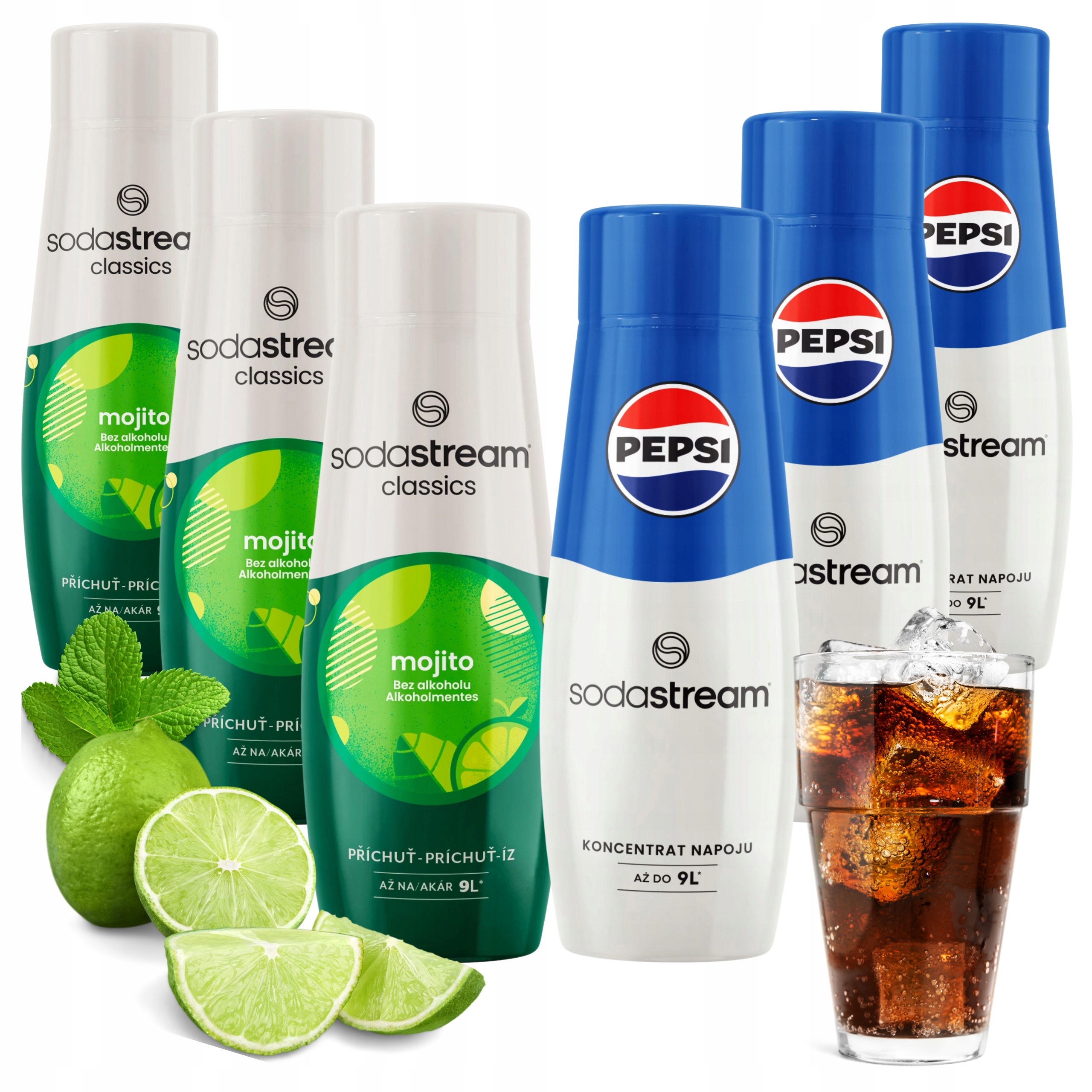 Sada sirupů pro saturátor SodaStream 3x Pepsi Cola 3x Mojito Mohito