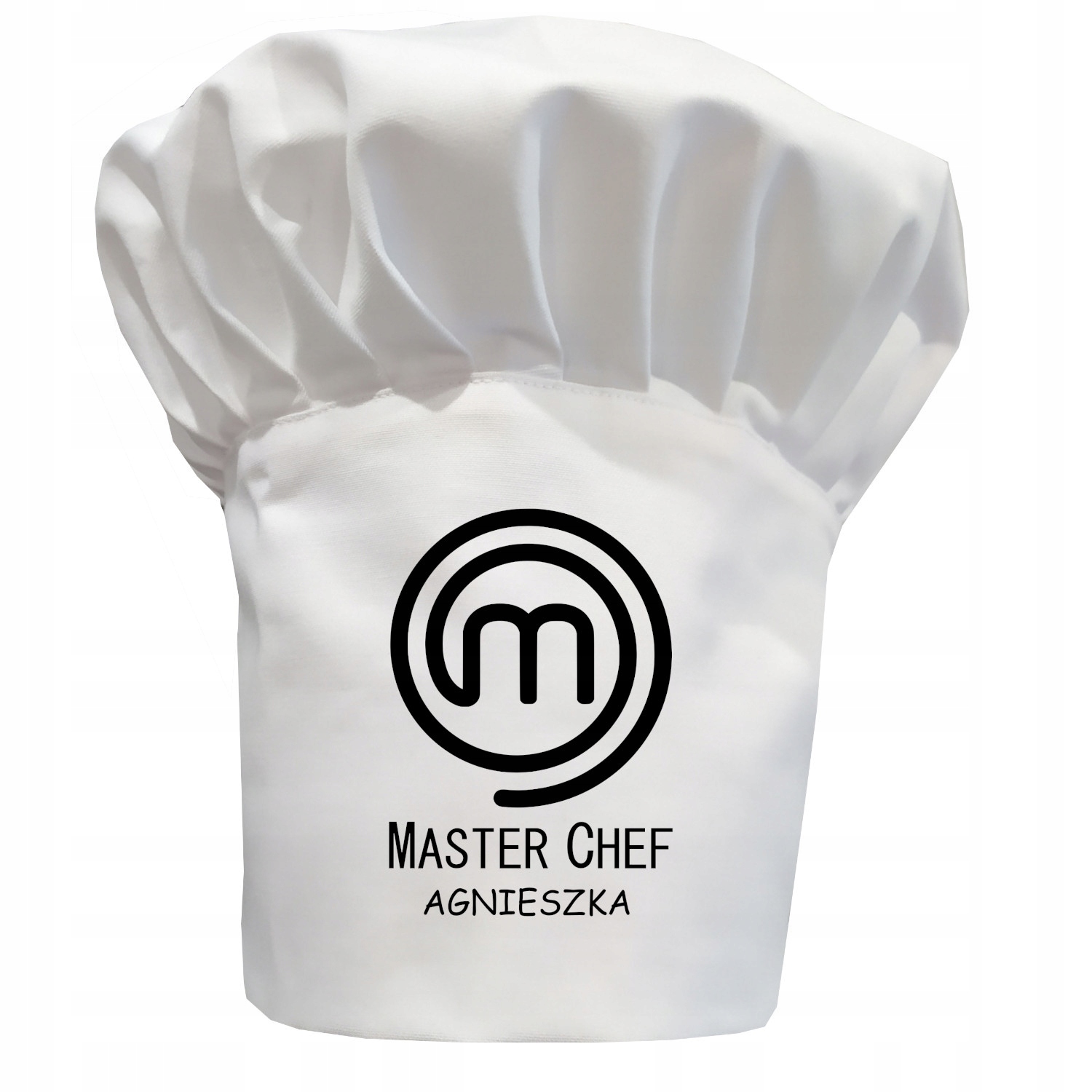 

Czapka kucharska wysoka biała twój napis wzór 07