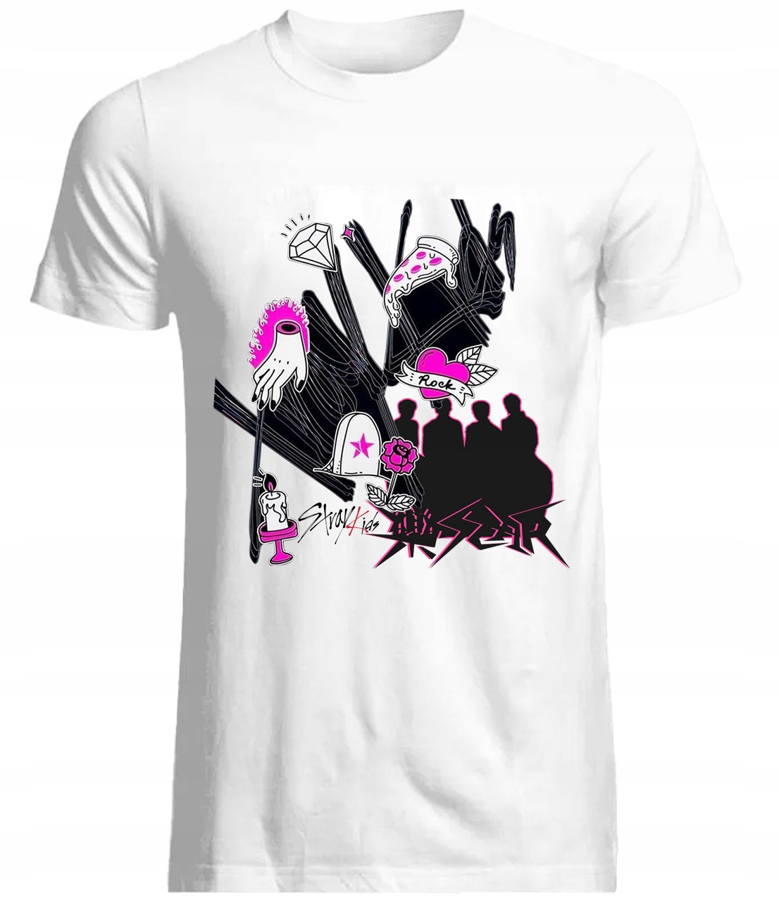 Koszulka K-pop Stray Kids 100% Bawełna Wysokiej Jakości Tekstura Biały 3XL