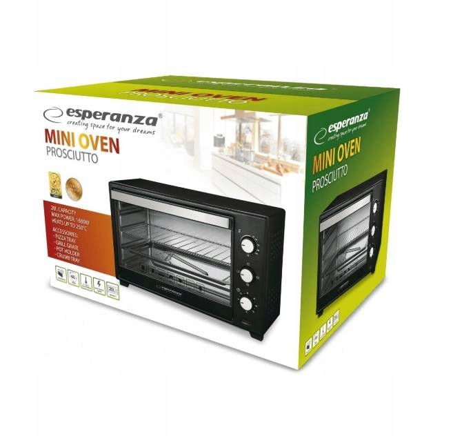 MINI PIEKARNIK ELEKTRYCZNY PROSCIUTTO 20L 1600W RUSZT UCHWYT TACKA PIZZA Model PROSCIUTTO
