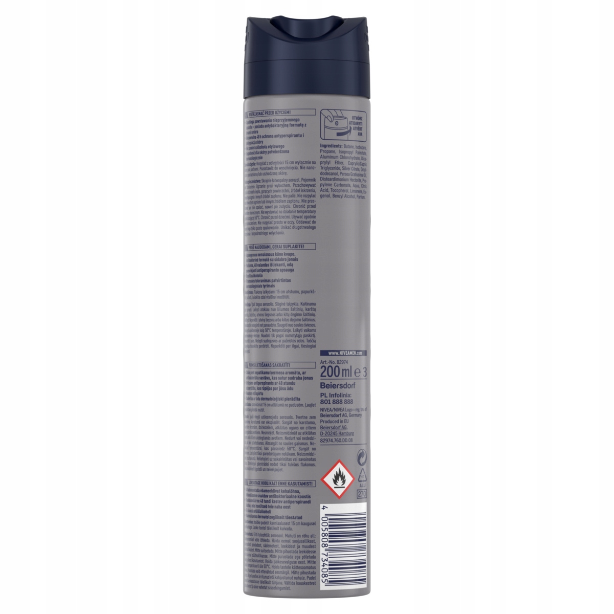 Antyperspirant NIVEA MEN Silver Protect 200ml EAN (GTIN) 4005808734085