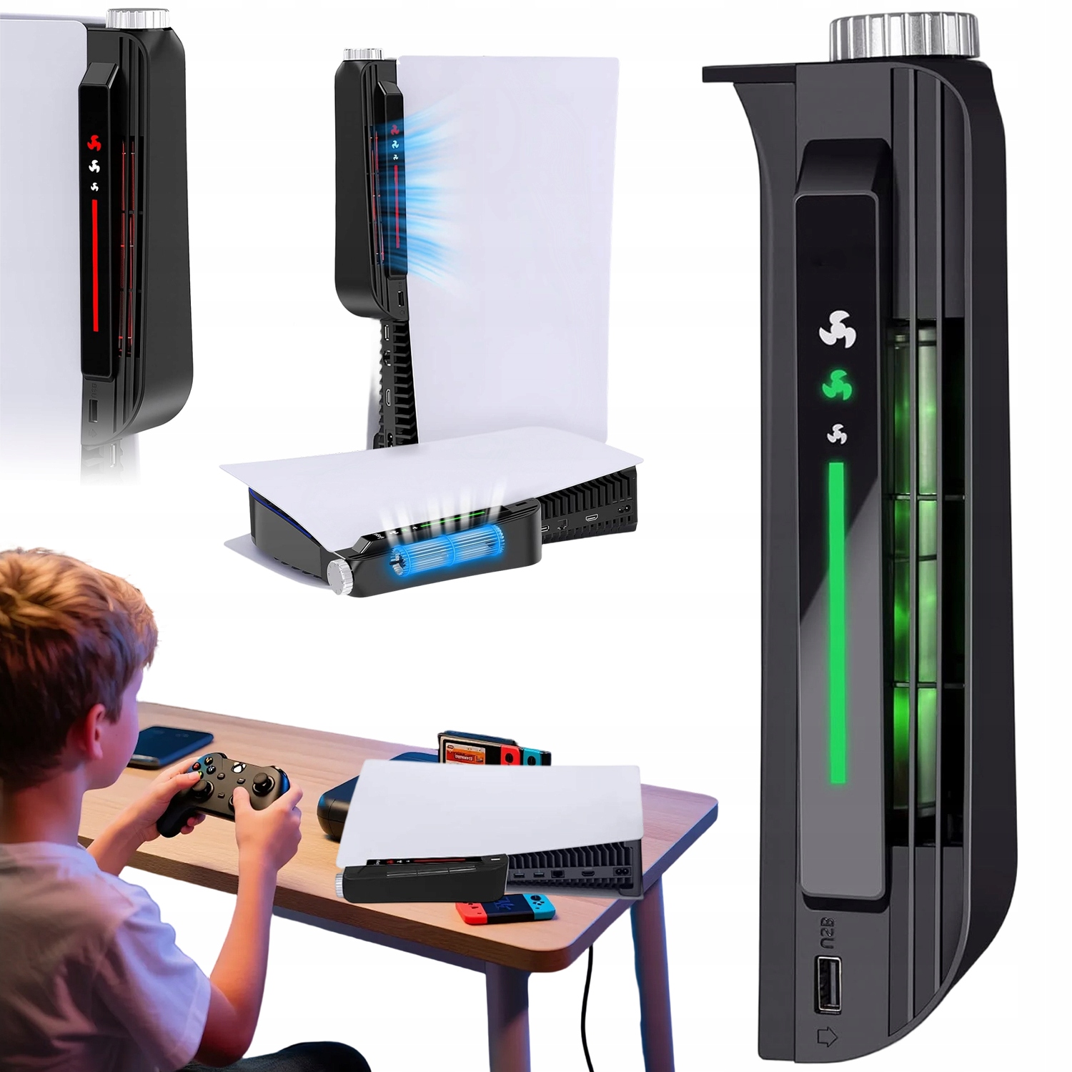 Wentylator Chłodzący Do Sony Playstation 5 Chłodzenie PS5 Led 3 Tryb Usb