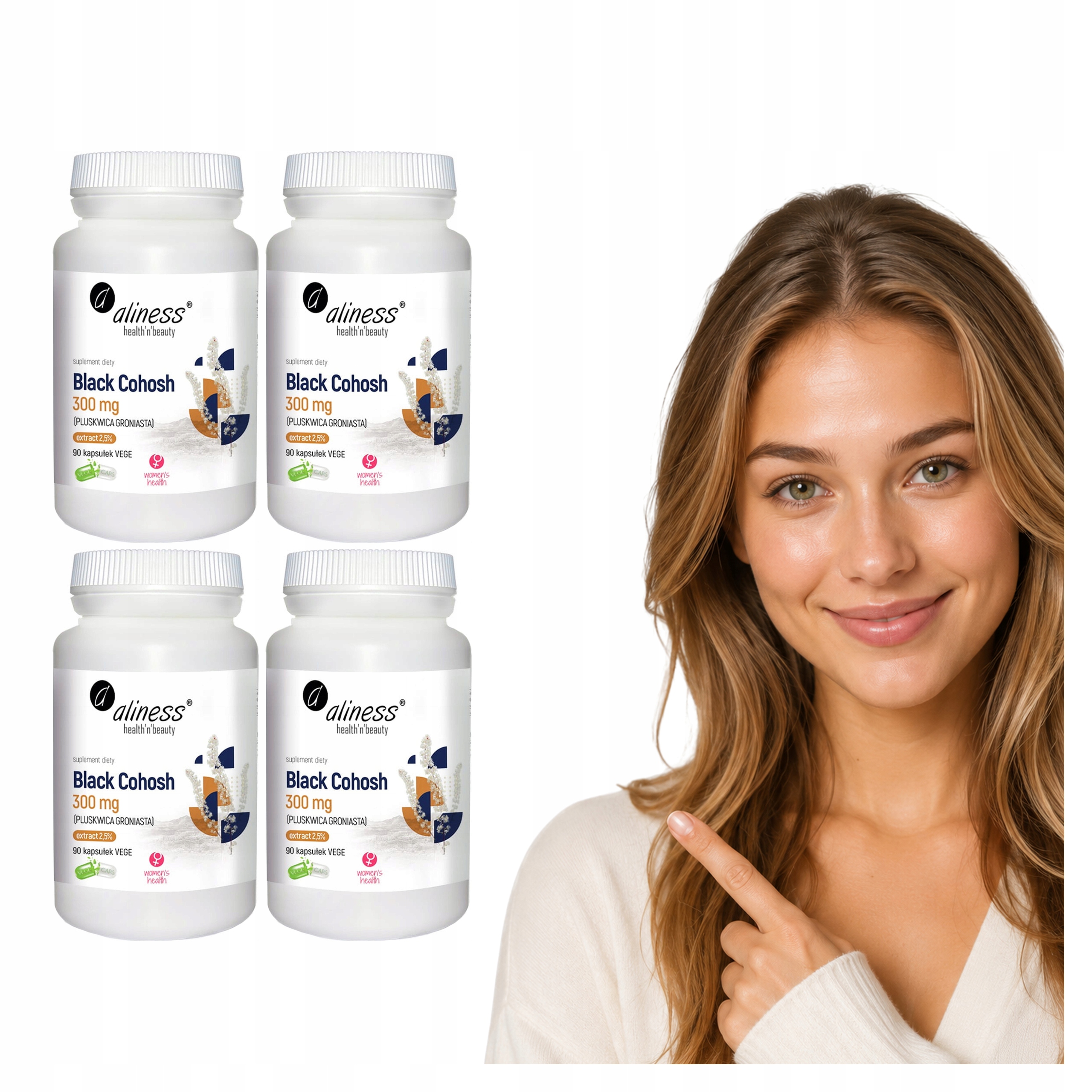 4x Black Cohosh Aliness 300mg Pluskwica Groniasta Ekstrakt 2,5% Vege 90K