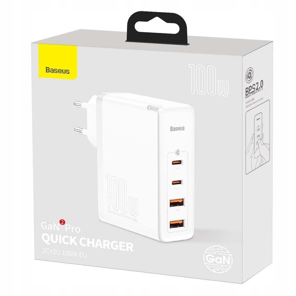 BASEUS SZYBKA ŁADOWARKA GaN2 2x USB/2x USB-C 100W Złącza USB typ C USB