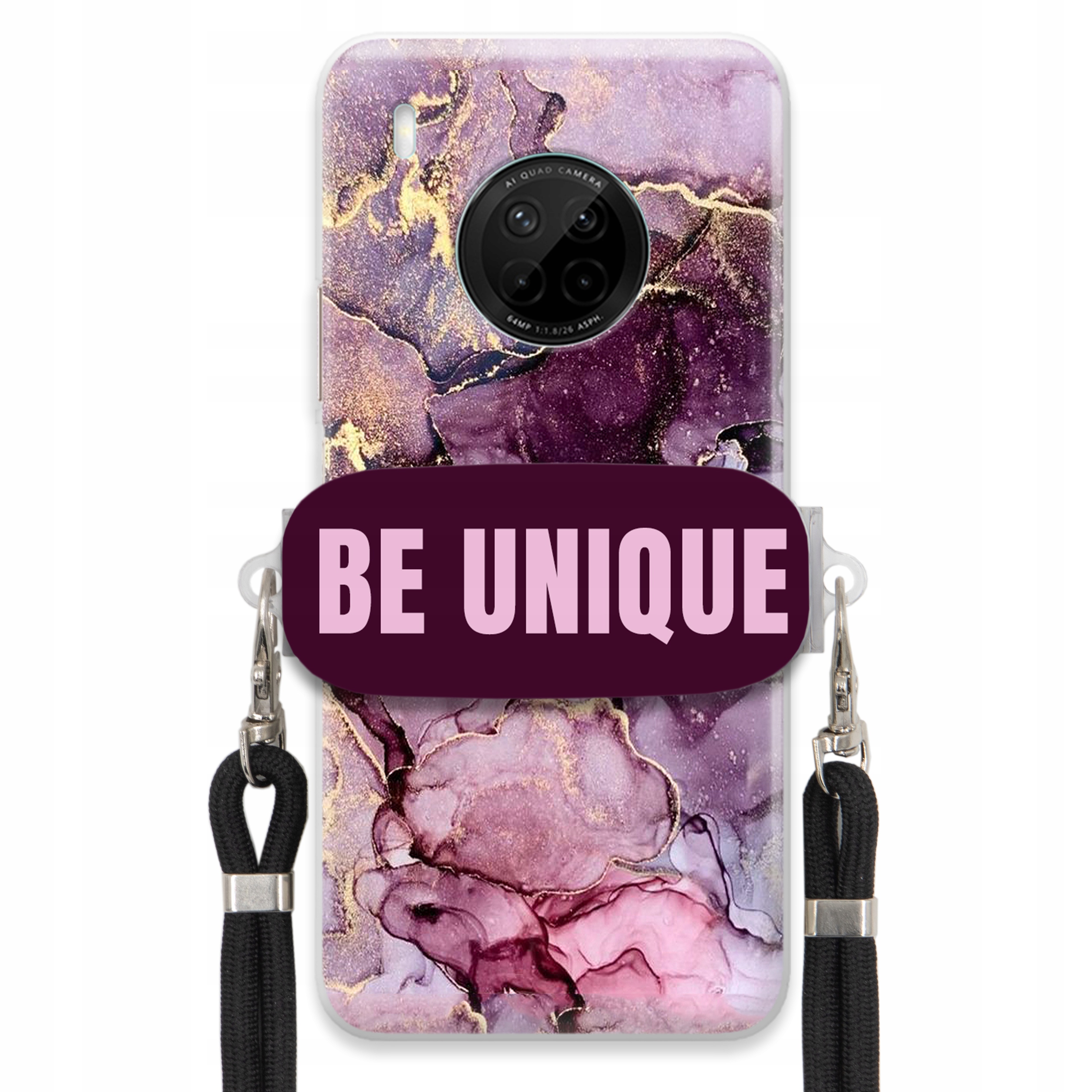 Prémiové puzdro pre Huawei Y9a Case držiak na šnúrku Čierny fialový mramor
