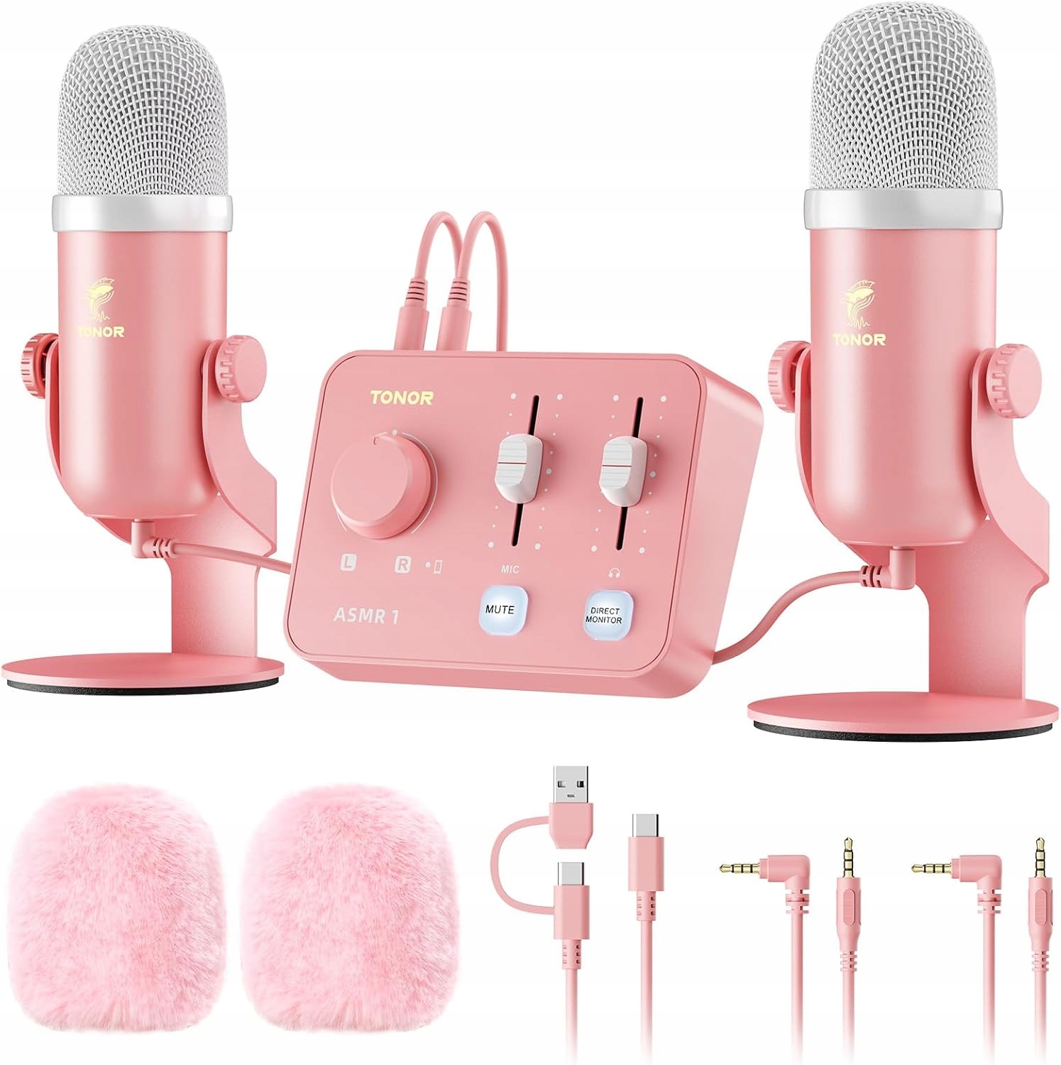 Tonor Asmr Mikrofon Usb Dvojitý Kondenzátor 192KHZ Stereo Růžový