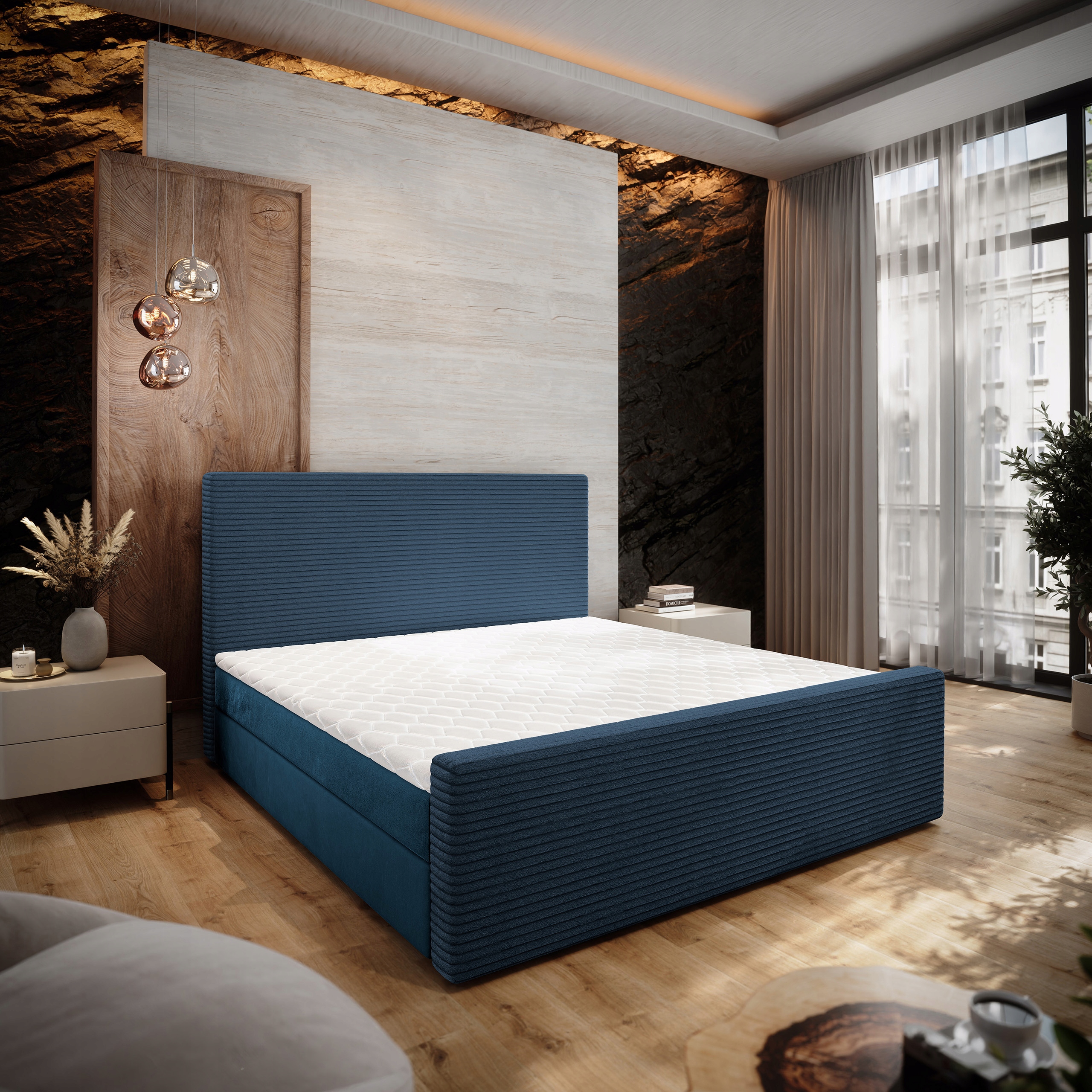 Kontinentální postel Aloria 180 x 200 cm s matrací Komfortní modrá