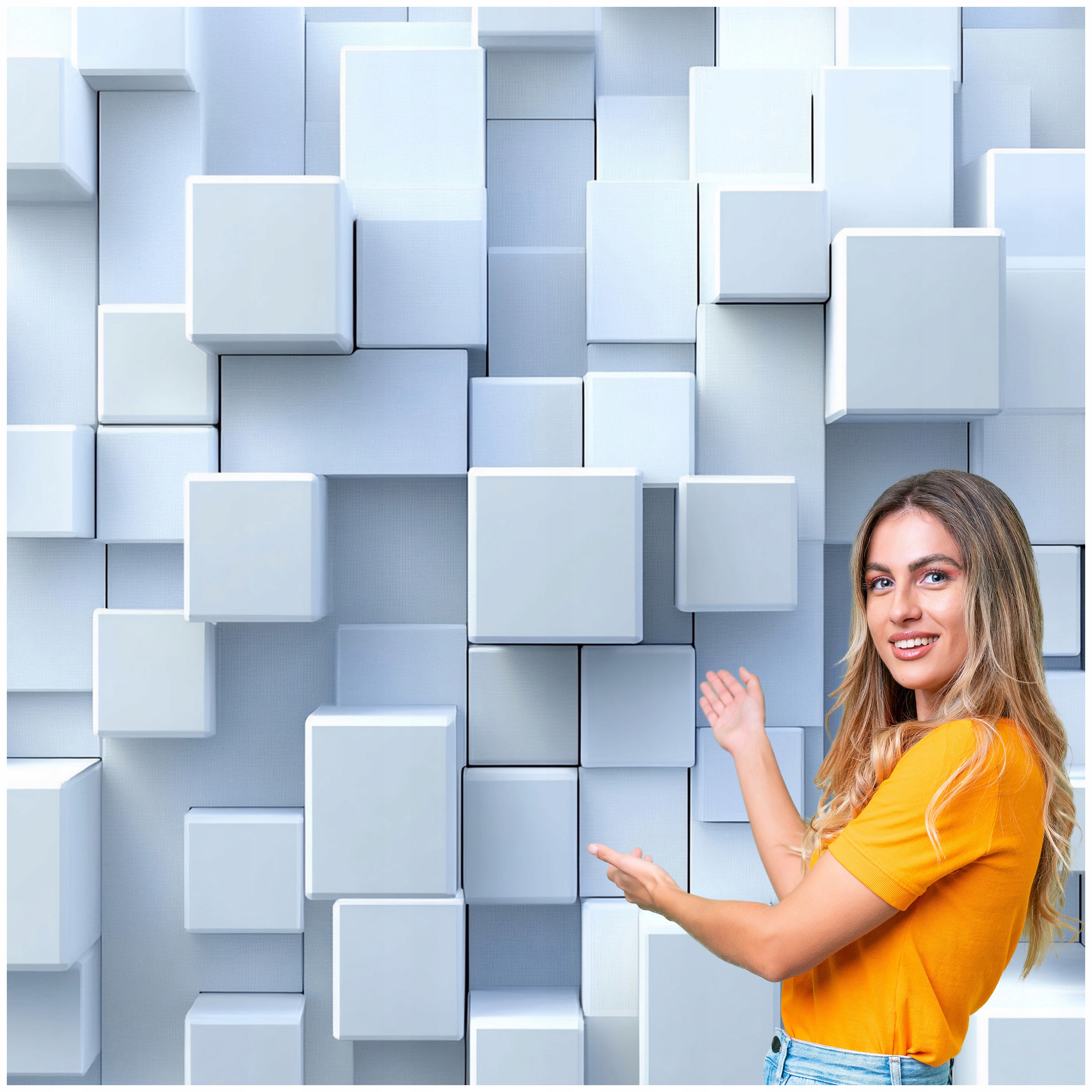 Fototapeta 3D Geometrické Pozadí Vyčnívající čtverce 588x260 GTA18W