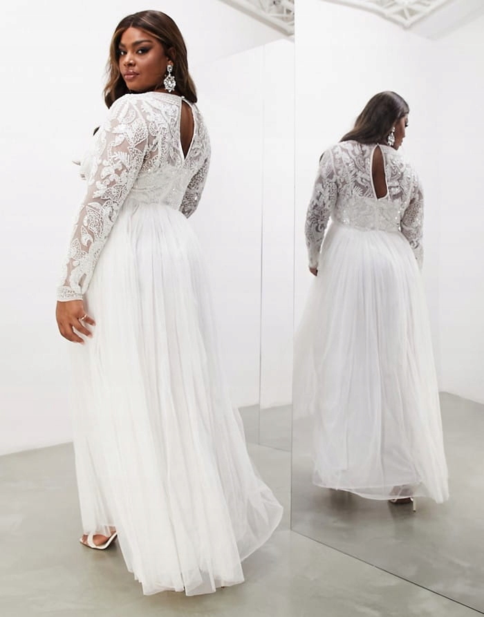 ASO EDITION BIAŁA TIULOWA SUKNIA CEKINY (46) Marka inna marka