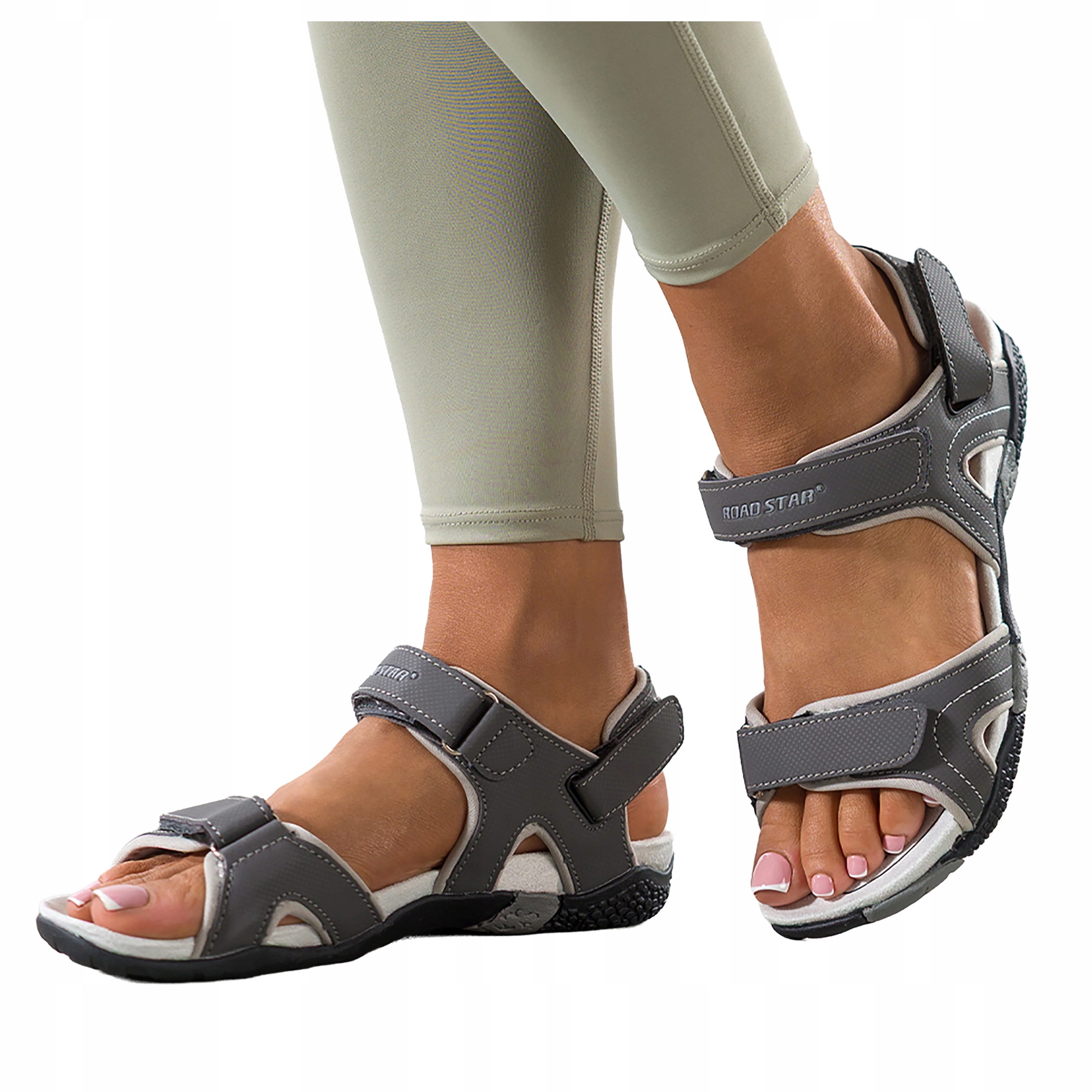 Šedé dámské sportovní Sandály Na Suchý Zip Elastické, ploché, Pohodlné, velikost 40