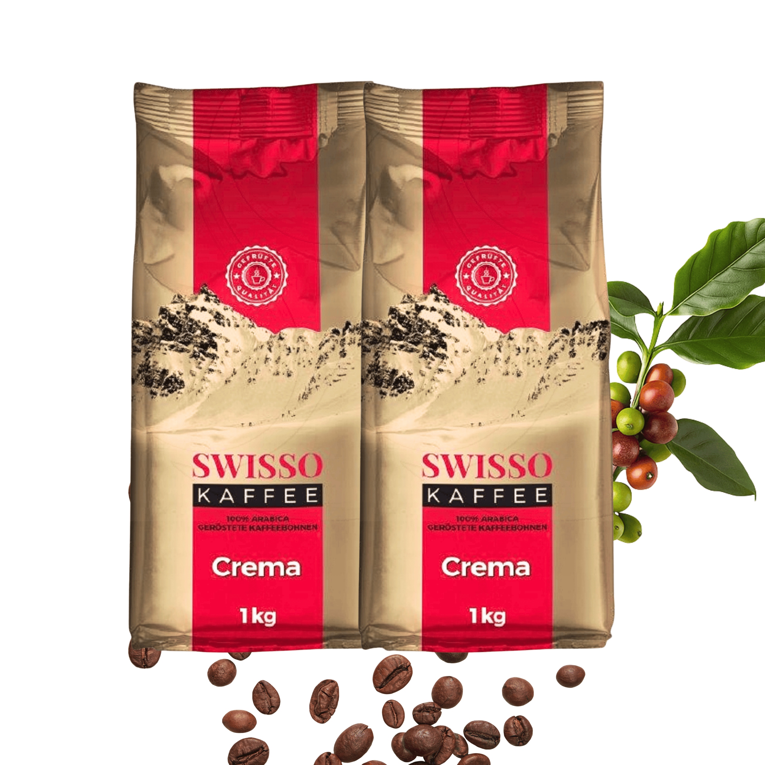 Levně Káva Zrnková 1 kg Arabica 100% Crema Čerstvě pražená Premium Swisso 2x1 kg