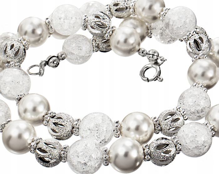 Crystal Pearl Krásný Náhrdelník Perly Bílý Stříbro