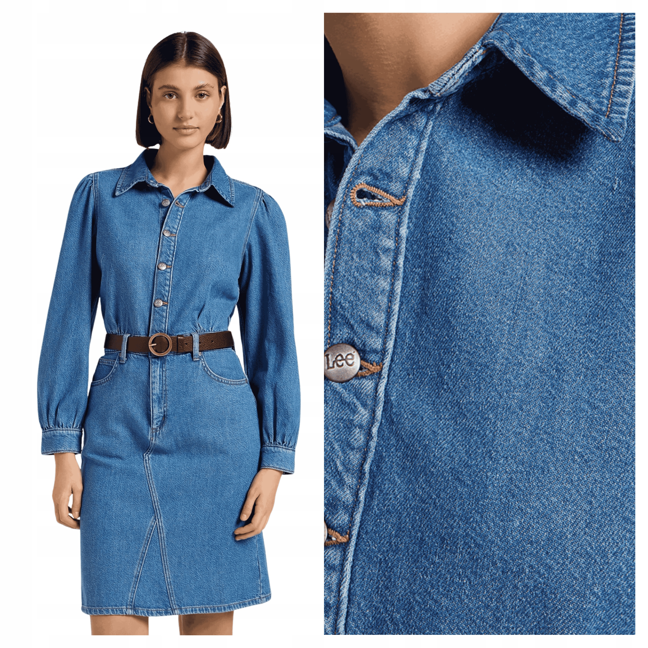 Šaty džínové šaty Lee Long Sleeve Dress Modrá S