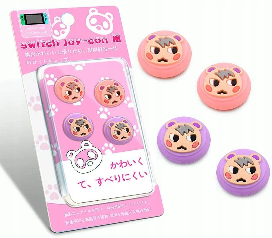 4x GUMKI NAKŁADKI GRIPY NS SWITCH /NS OLED Marshal Animal Różowo-Fioletowe