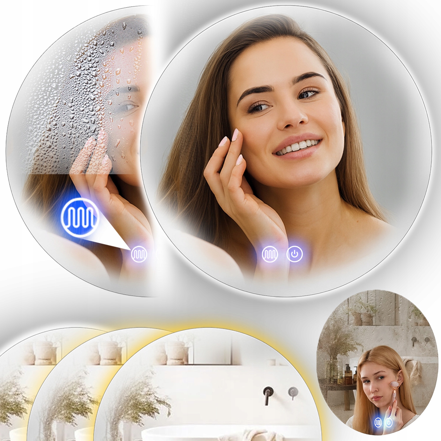 Vyhrievané Zrkadlo Led 80 cm Okrúhle Kúpeľňové Dotykové