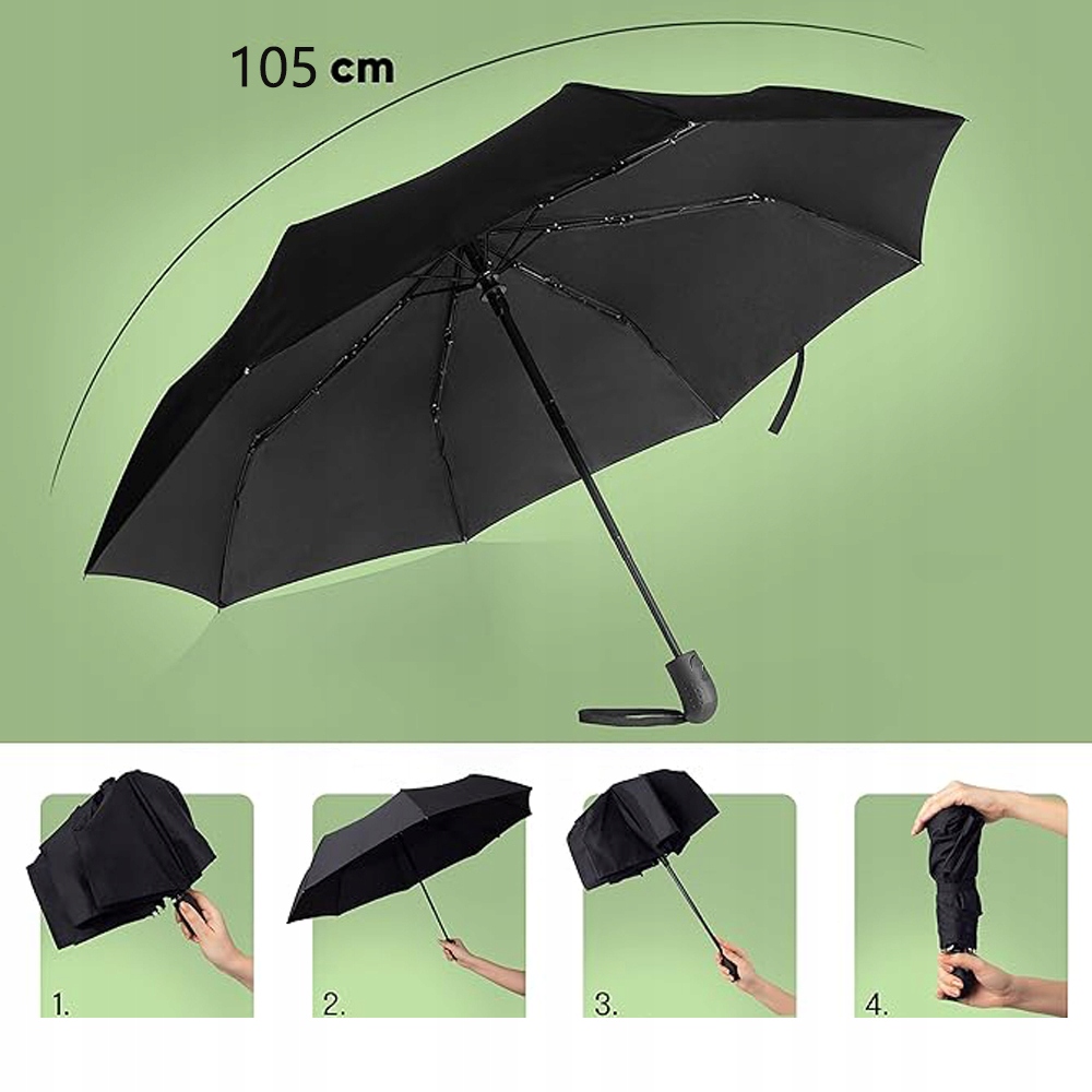 UMBRELLA STORM-PROOF,POCKET UMBRELLA WITH AUTOMATIC OPEN-CLOSE BLACK 105CM Kolor dodatkowy czarny