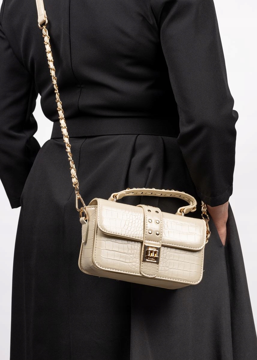 BEŻOWA TOREBKA DAMSKA KUFEREK Z DŻETAMI WĘŻOWA