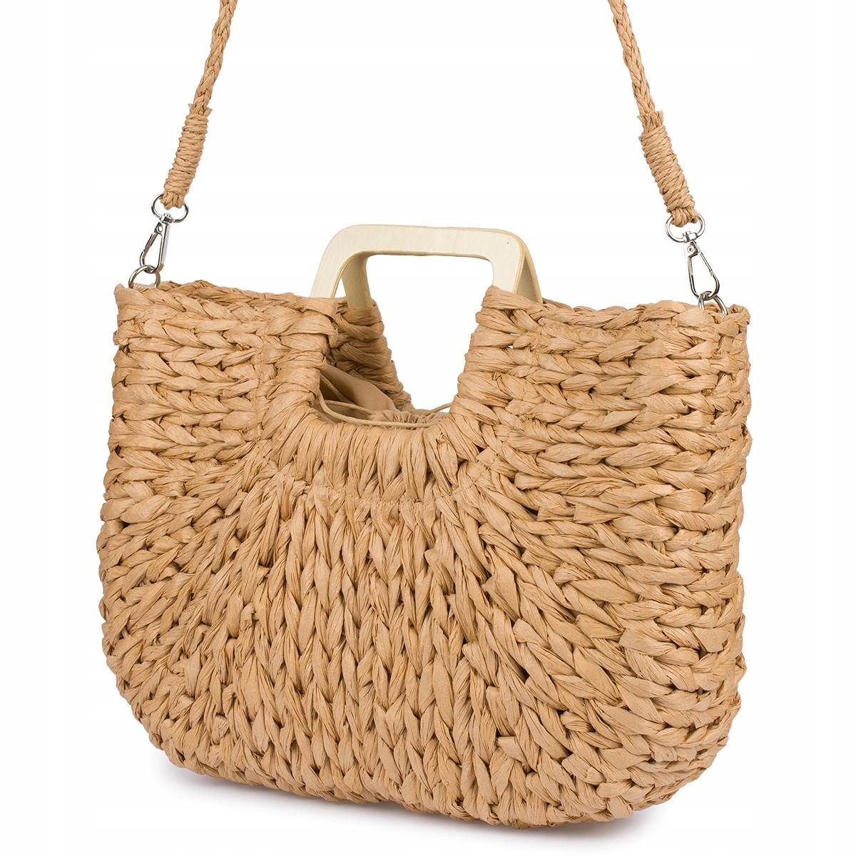 Béžový velký koš Dámská taška na léto boho košík kabelka přes rameno s pleteninou