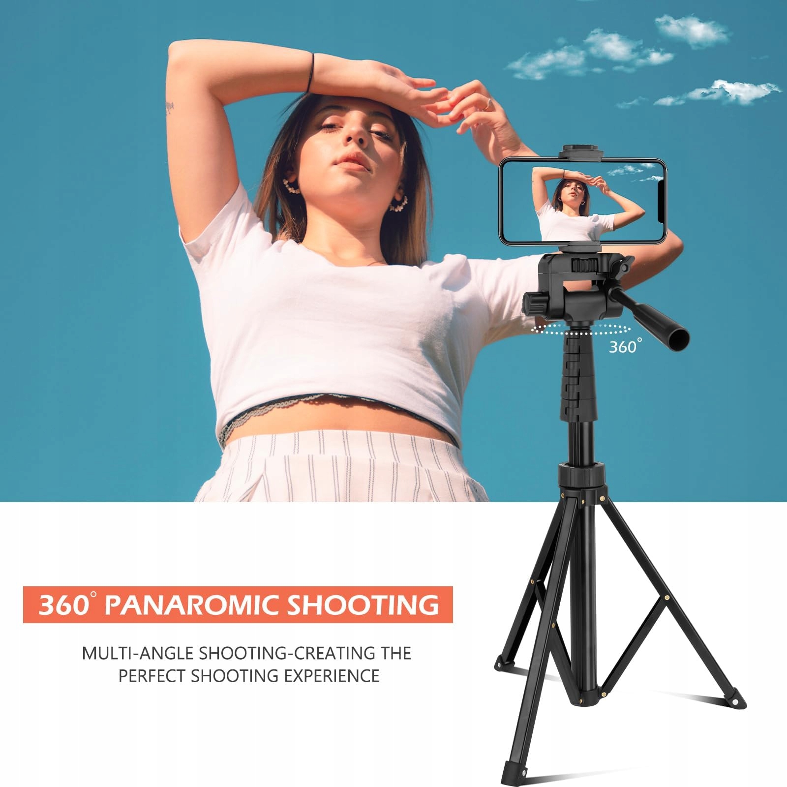 AUREDAY Statyw 170 cm Selfie Stick Z Pilotem Do Telefonu i Kamery — miniatura 6