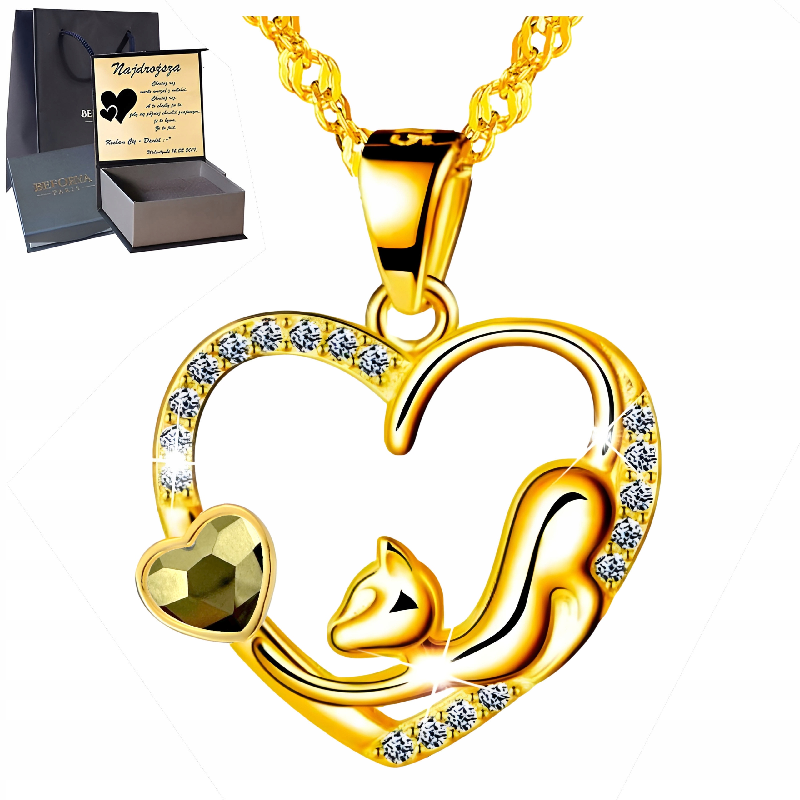 Zlatý náhrdelník Stříbro 925 Pozlacený Řetízek Přívěsek pro ženu Kočka