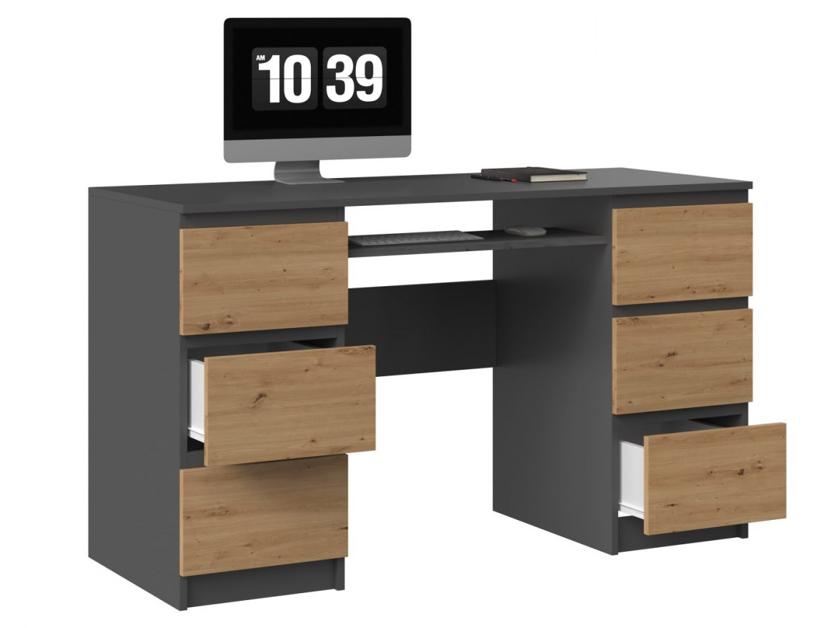 BIURKO KUBA Z 6 SZUFLADAMI ANTRACYT-DĄB ARTISAN Materiał korpusu płyta laminowana