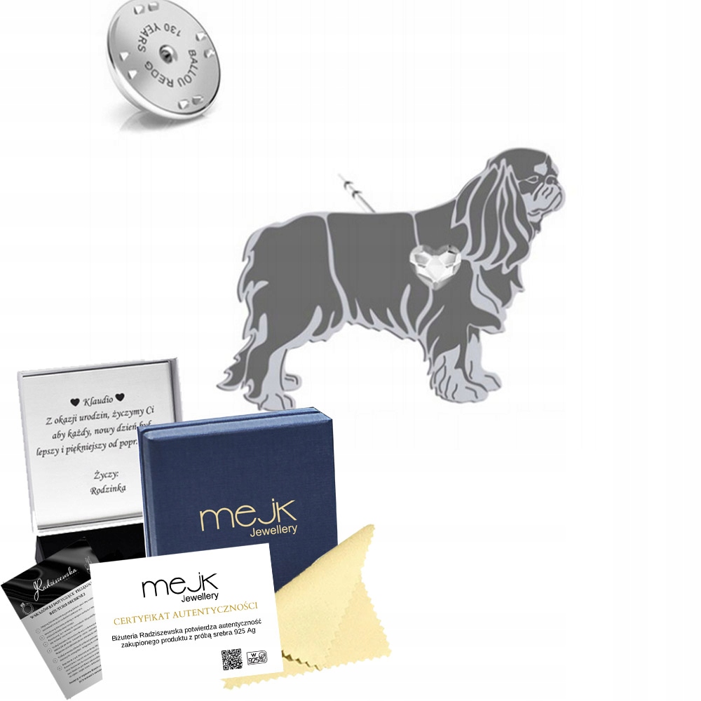 Odznak Stříbrná s pejskem King Charles Spaniel 925 Dárek Dedikace Bonus