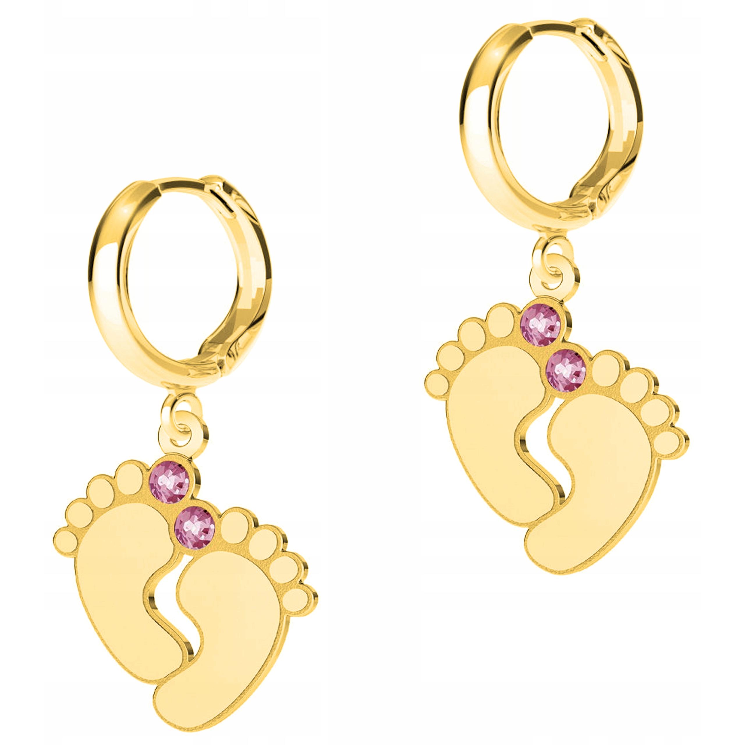 Zlaté Náušnice Nohy Dětské Červená Zirkon Stříbro 925