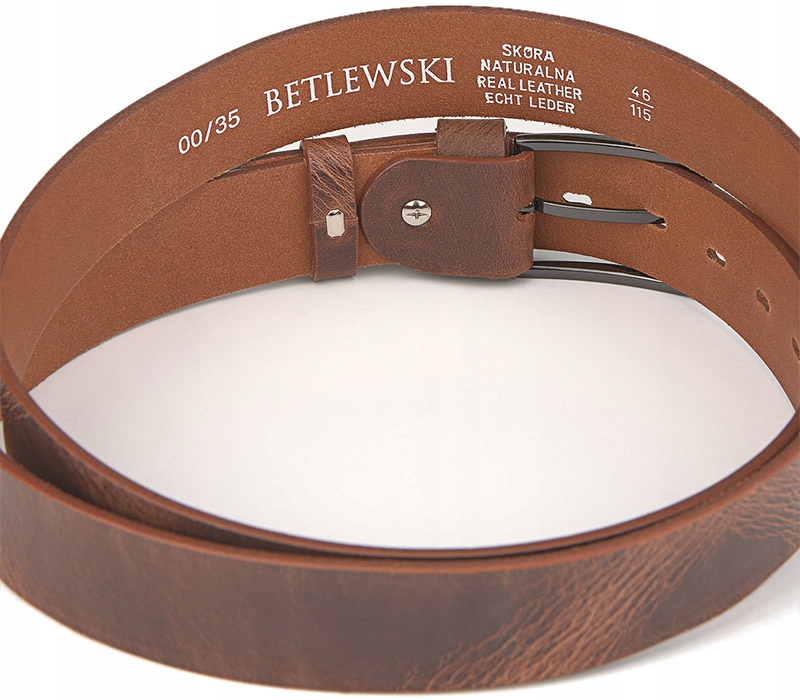чоловічий шкіряний ремінь Betlewski коричневий 100 см бренд Betlewski