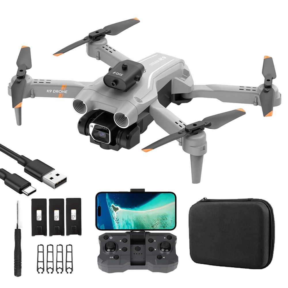 Dron K9 4K Skládací 2 Kamery 3X Dlouhá Výdrž Baterie S Dálkovým Ovládáním