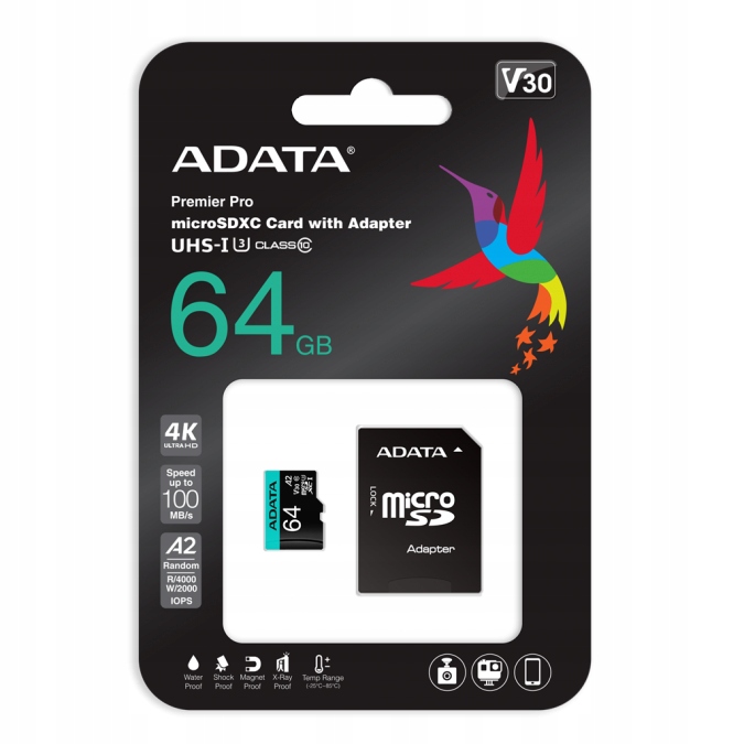 Karta Sd microSD 64GB AData Sdxc 100Mbs V30 4K A2-Zdjęcie-0