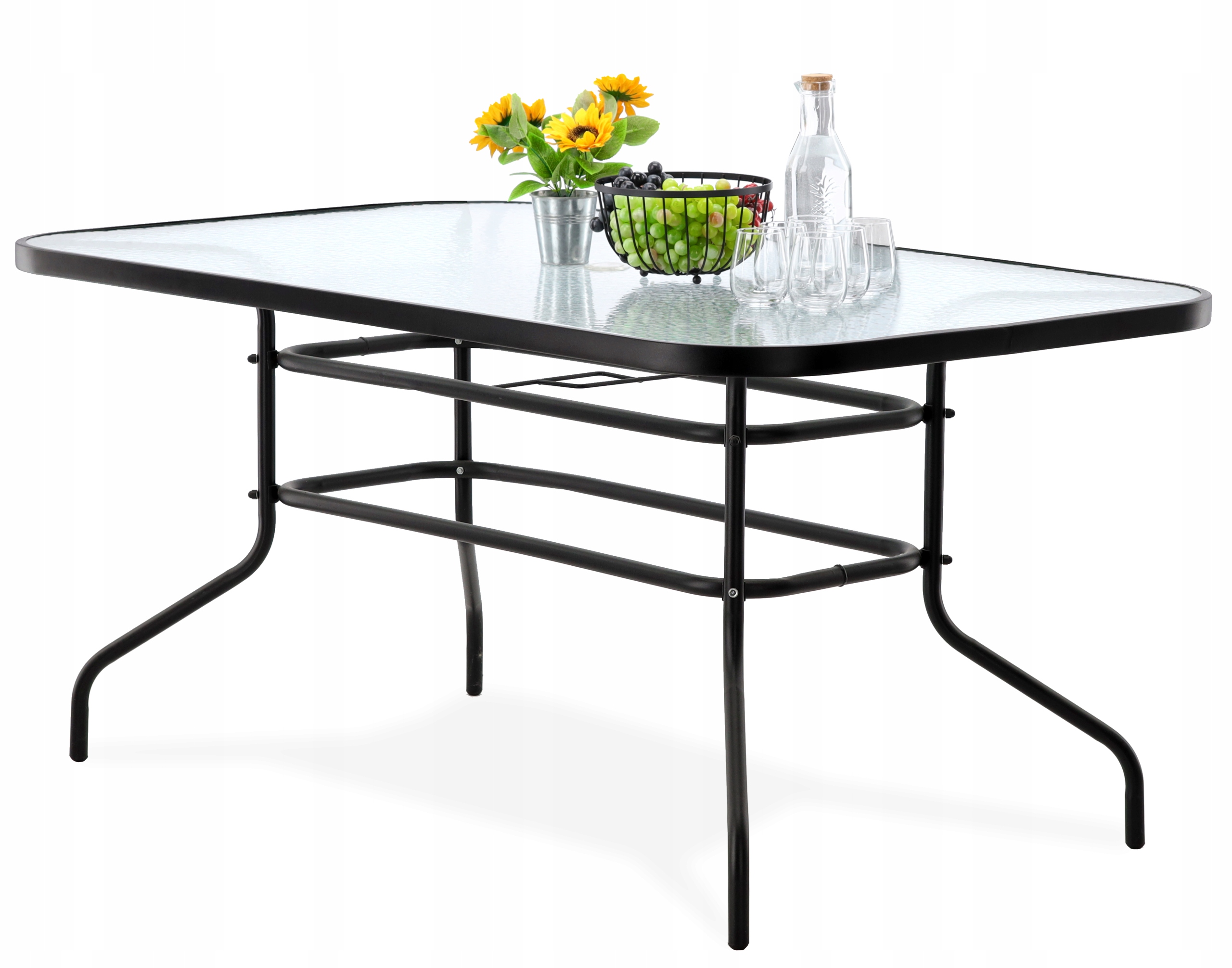 Záhradný Stolík Obdĺžnikový 150x90x70 CM Sklenená Doska Stôl Na Balkón Terasa