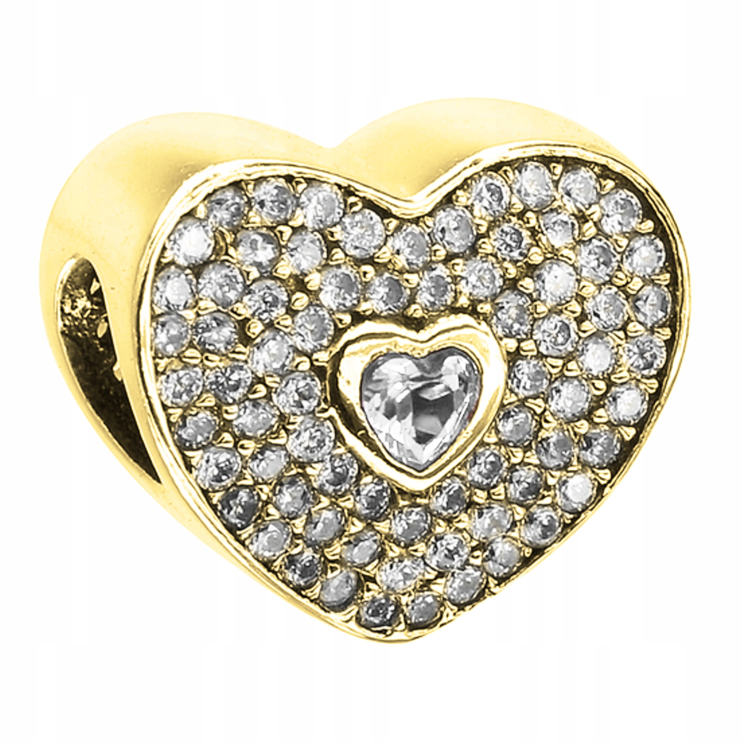 Zlatý Charms Srdce Bílé Zirkony Korálek se srdíčkem Stříbro 925