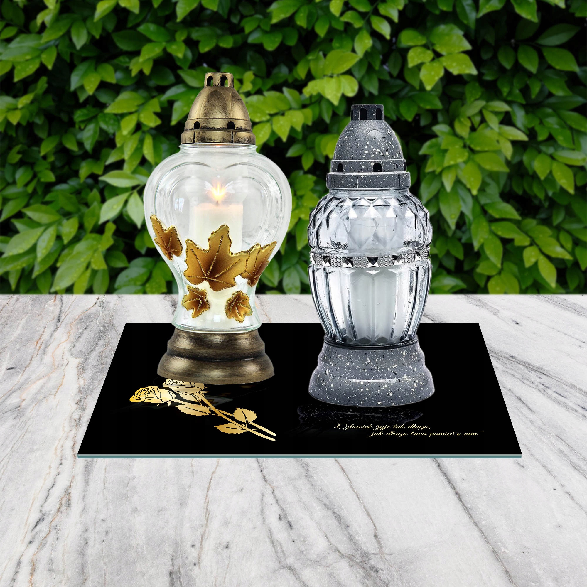 SZKLANA PODSTAWKA POD ZNICZE 40x30cm 487b + napis Wysokość produktu 0.5 cm