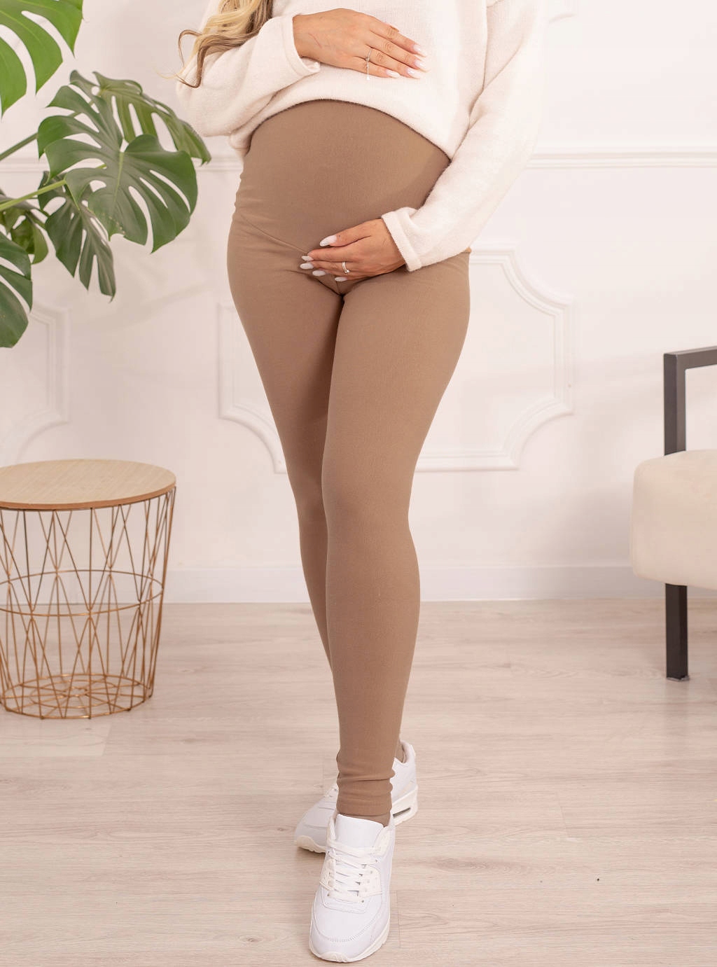LEGGINSY CIĄŻOWE OCIEPLANE ZIMĘ GRUBE GETRY 6XL Kolor beżowy