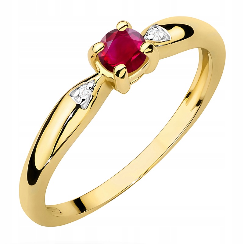 Piękny Złoty Pierścionek pr. 585 14k Rubin 0,15ct i Brylanty 0,01ct