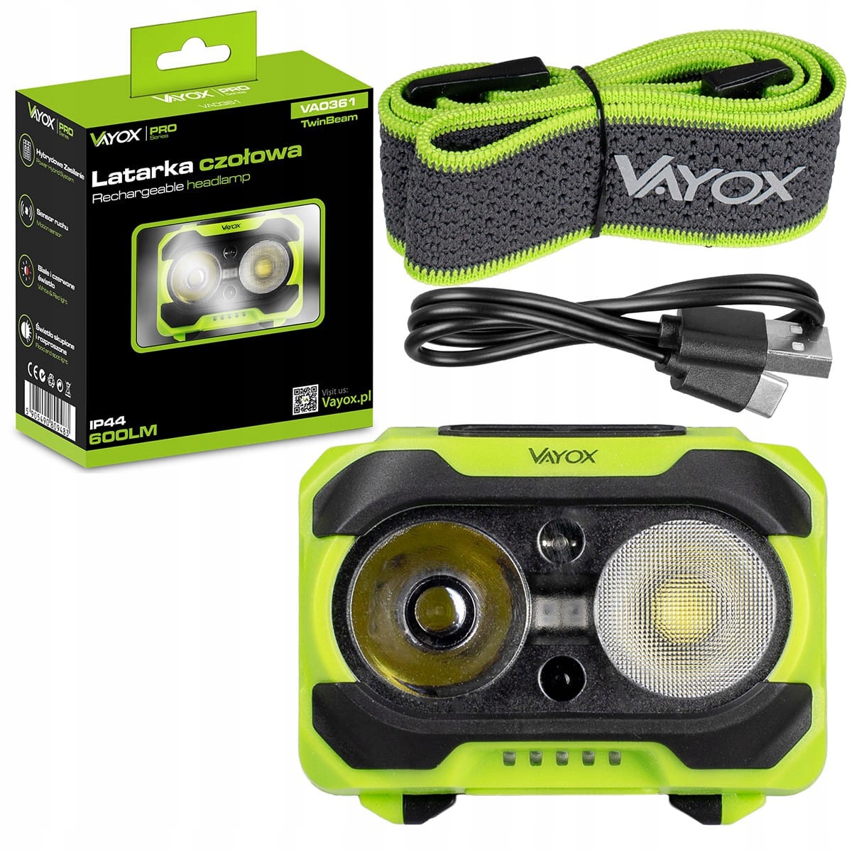 Latarka lampka Led Vayox na głowę czołowa z czujnikiem ruchu SST20 Cree Smd