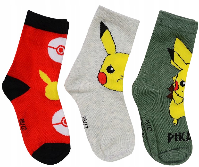 PIKACHU PIKACZU POKEMON SKARPETKI STOPKI chłopięce 3-pak 27/30 FN06Y