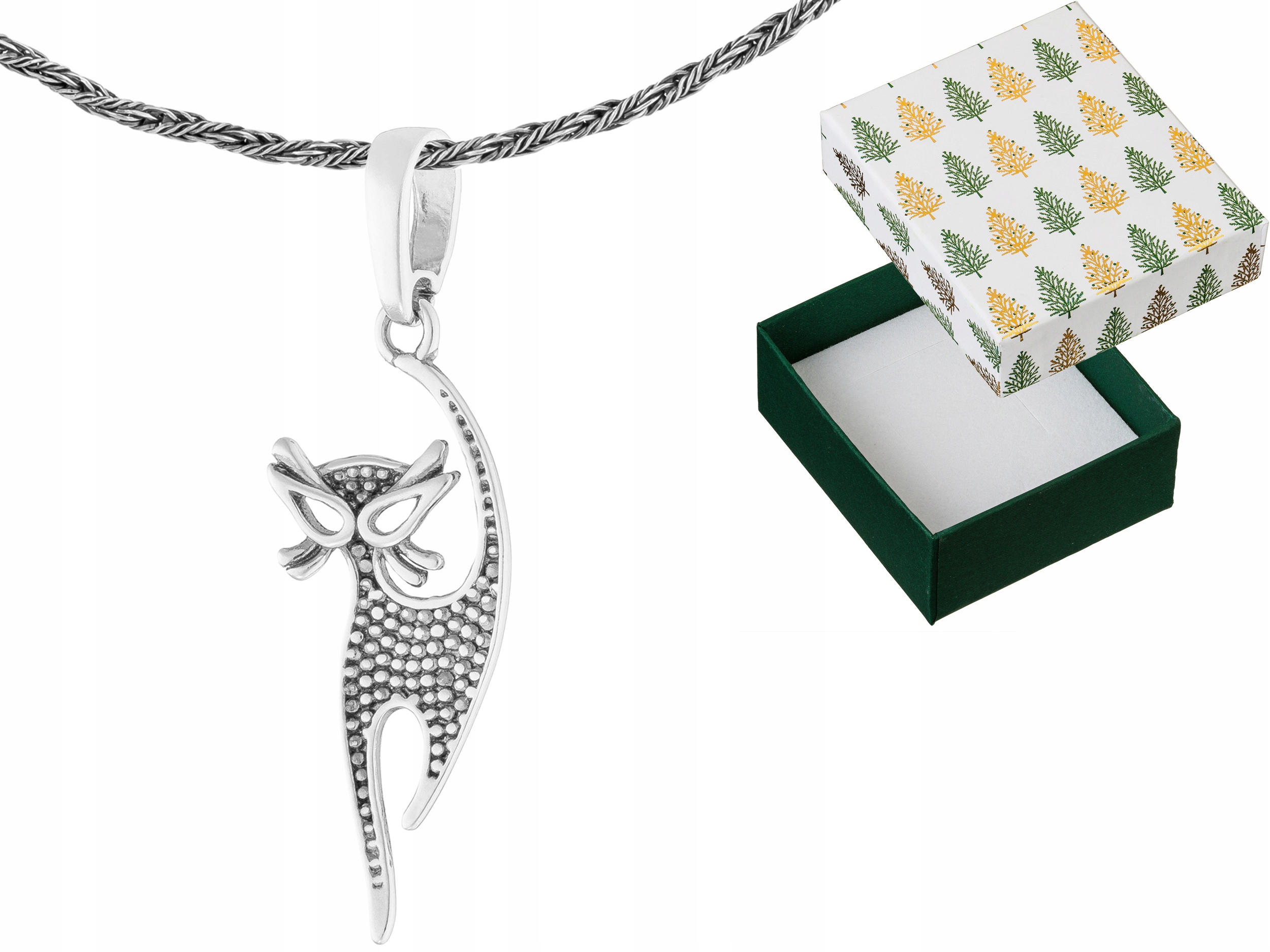 Stříbrný náhrdelník Kočka Přívěsek Stříbro 925 Přívěsek Kotě na řetízku 75