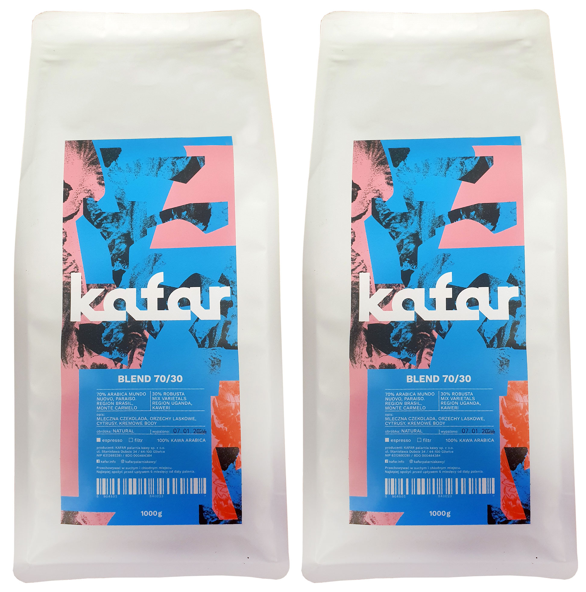 2x1KG Kawa Ziarnista Kafar Specialty Blend Espresso 70 Arabica 30 Robusta