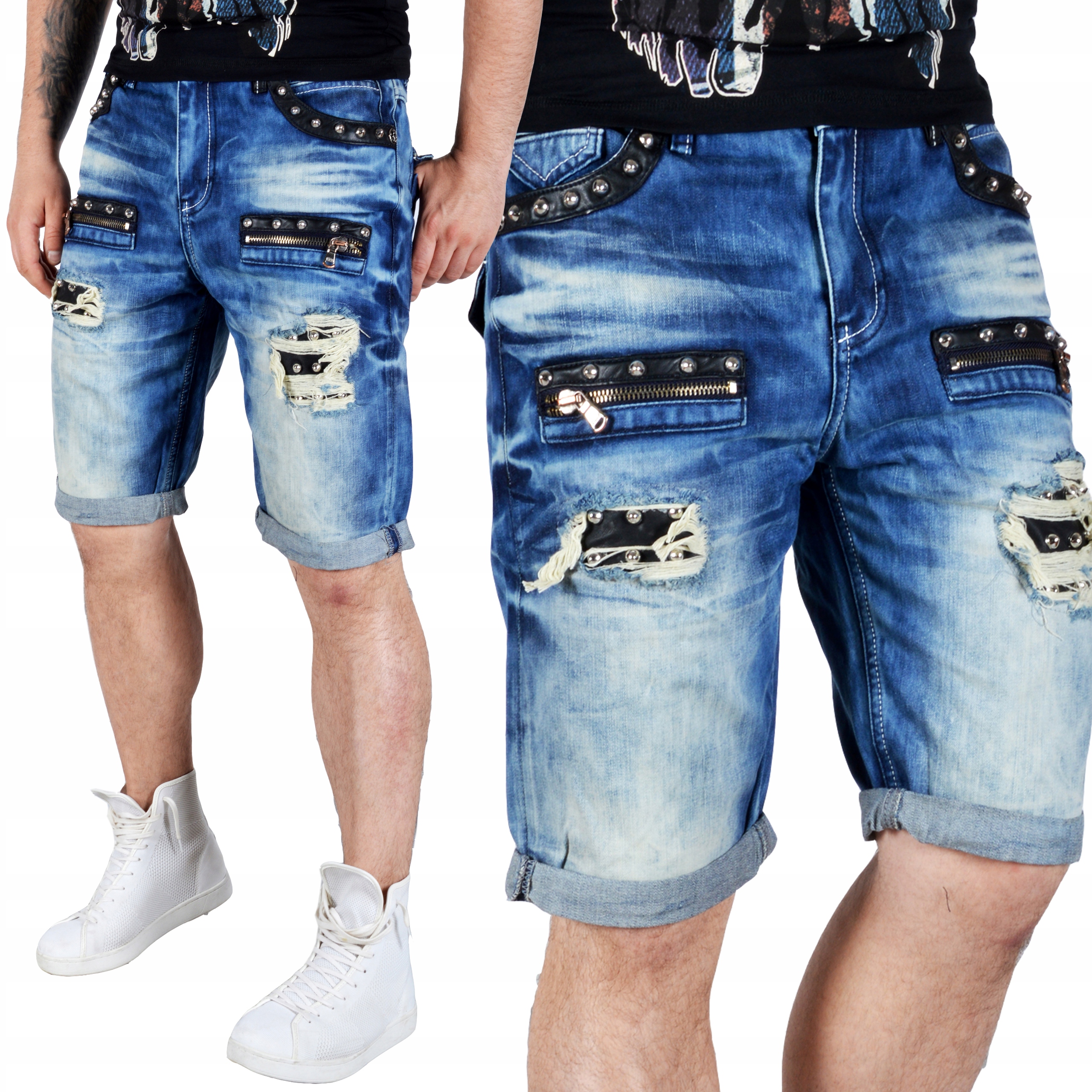 

Cipo Baxx Spodenki Jeans Męskie Przecierane Skóra