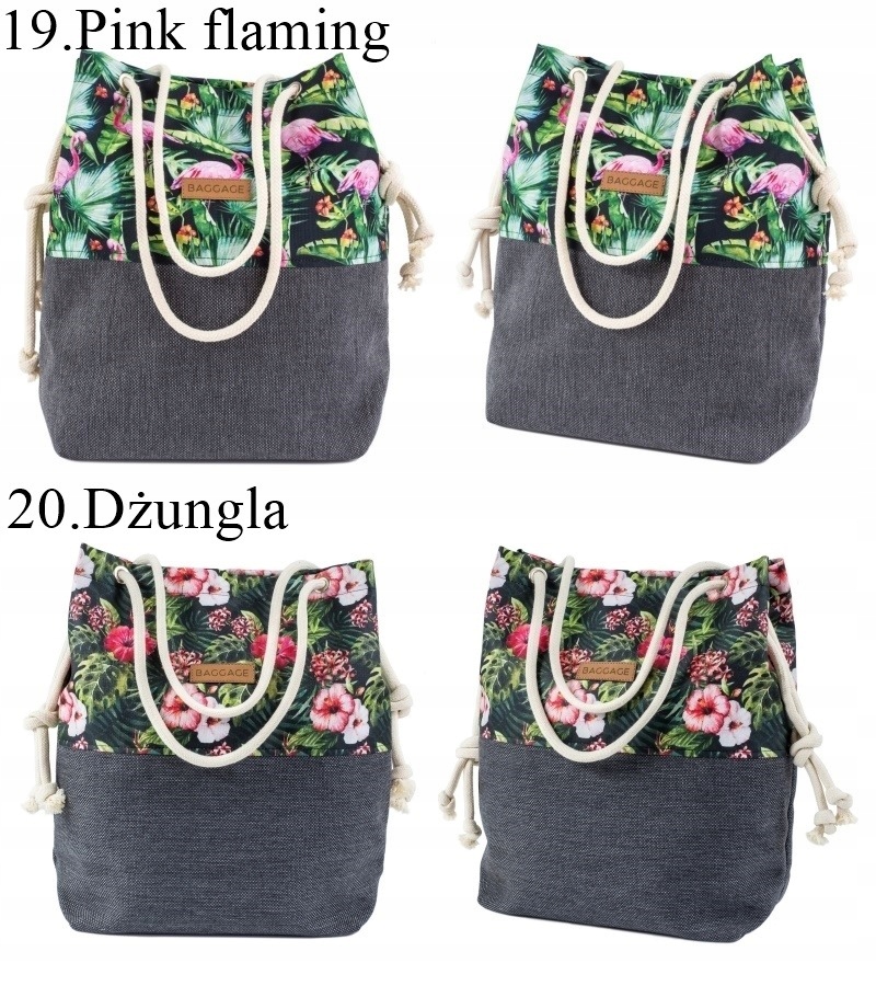 TOREBKA DAMSKA WOREK SHOPPER TORBA KWIATY BAGGAGE Kolor okuć srebrny