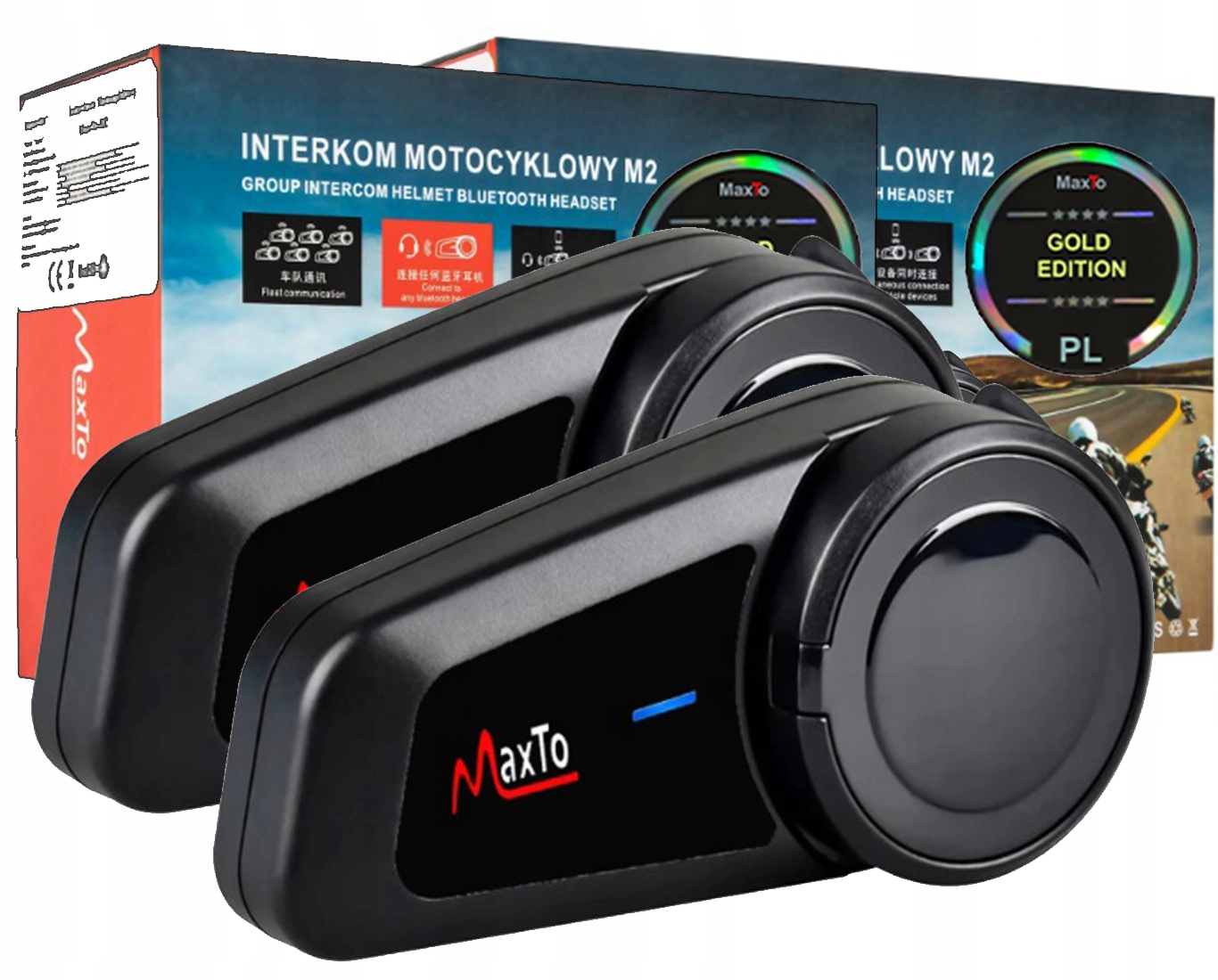 

2X Interkom Motocyklwy MaxTo M2 Gold Polski Lektor