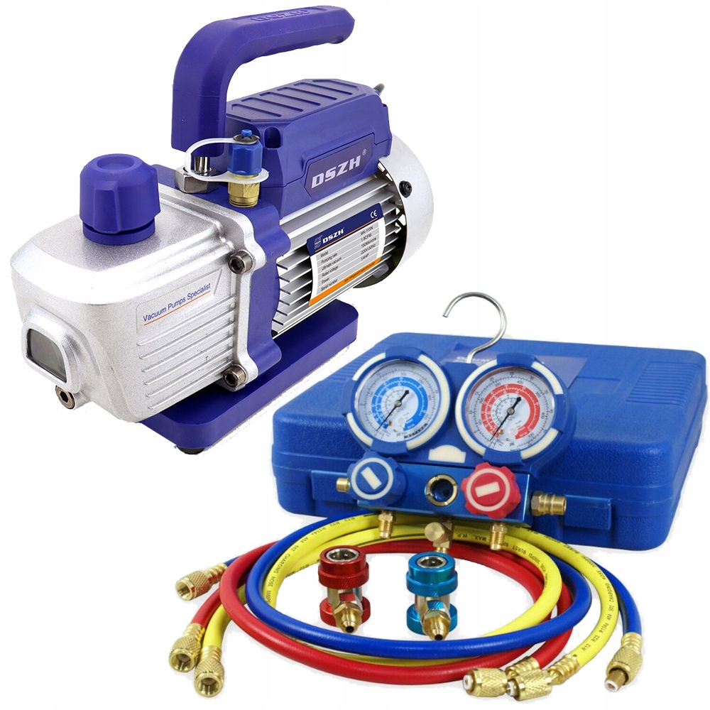 Chladicí sada pro vakuovou pumpu a manometry R134a – hotový set Akli