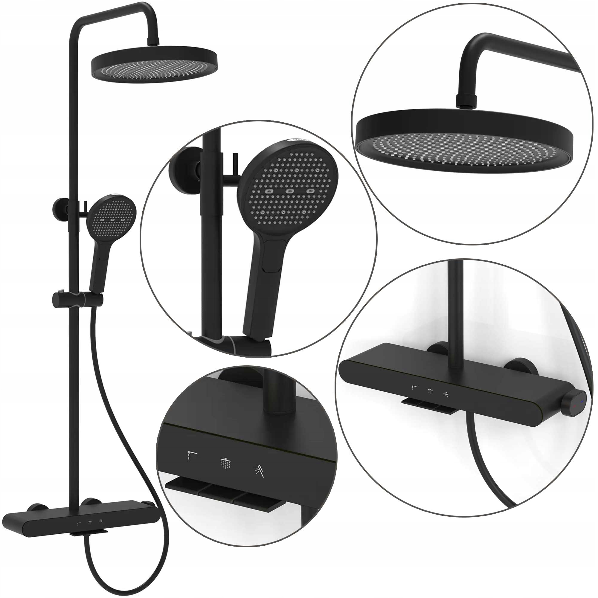 Čierny nástenný sprchovací set s výtokom Rea Farel Slúchadlo Bidetka