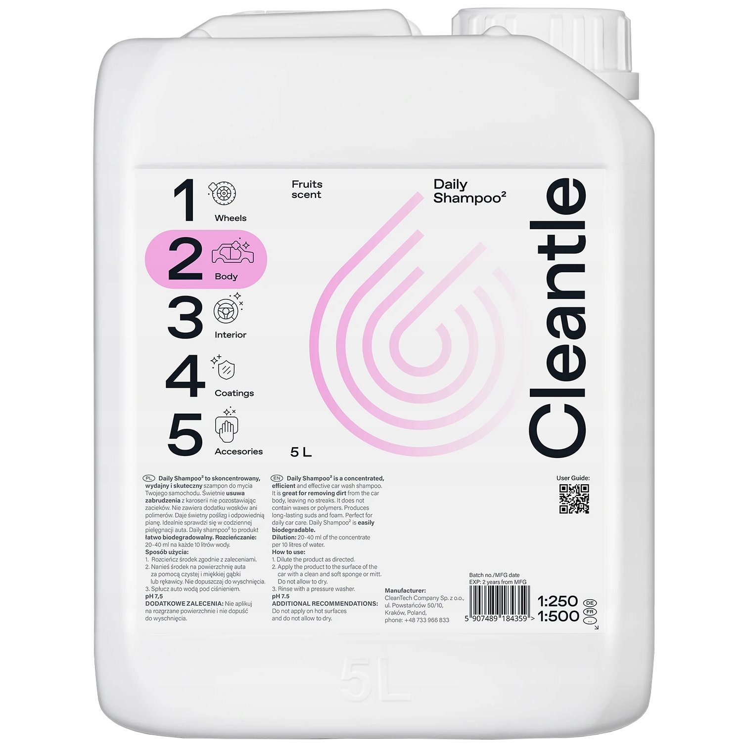 CLEANTLE Daily Shampoo2 5l Szampon Samochodowy