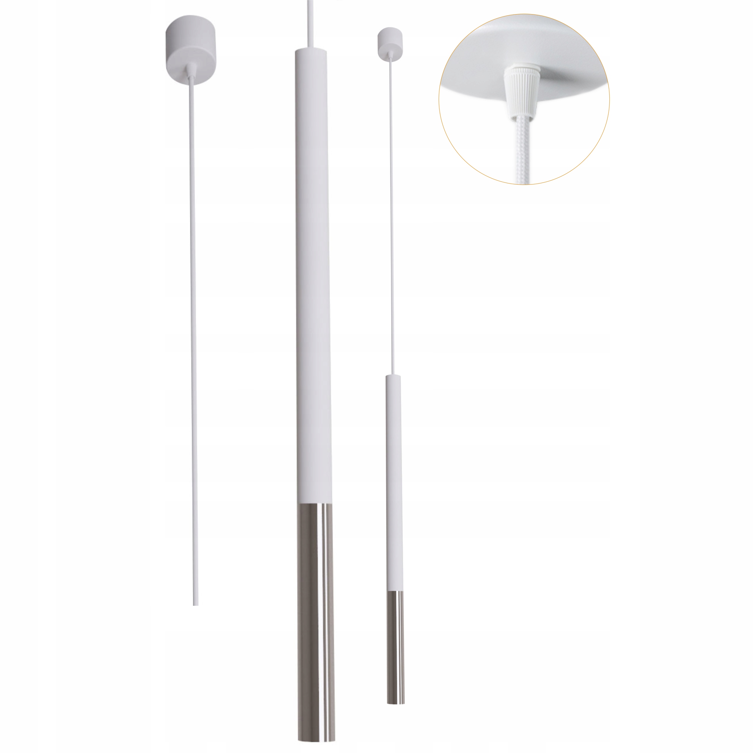 Lampa metalowa wisząca Tuba biało srebrna 1xG9 10W Led