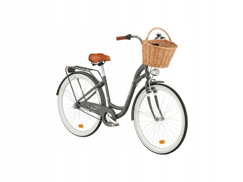 Rower miejski Indiana Moena A3B 28 cali damski Grafitowy Koszyk wiklinowy