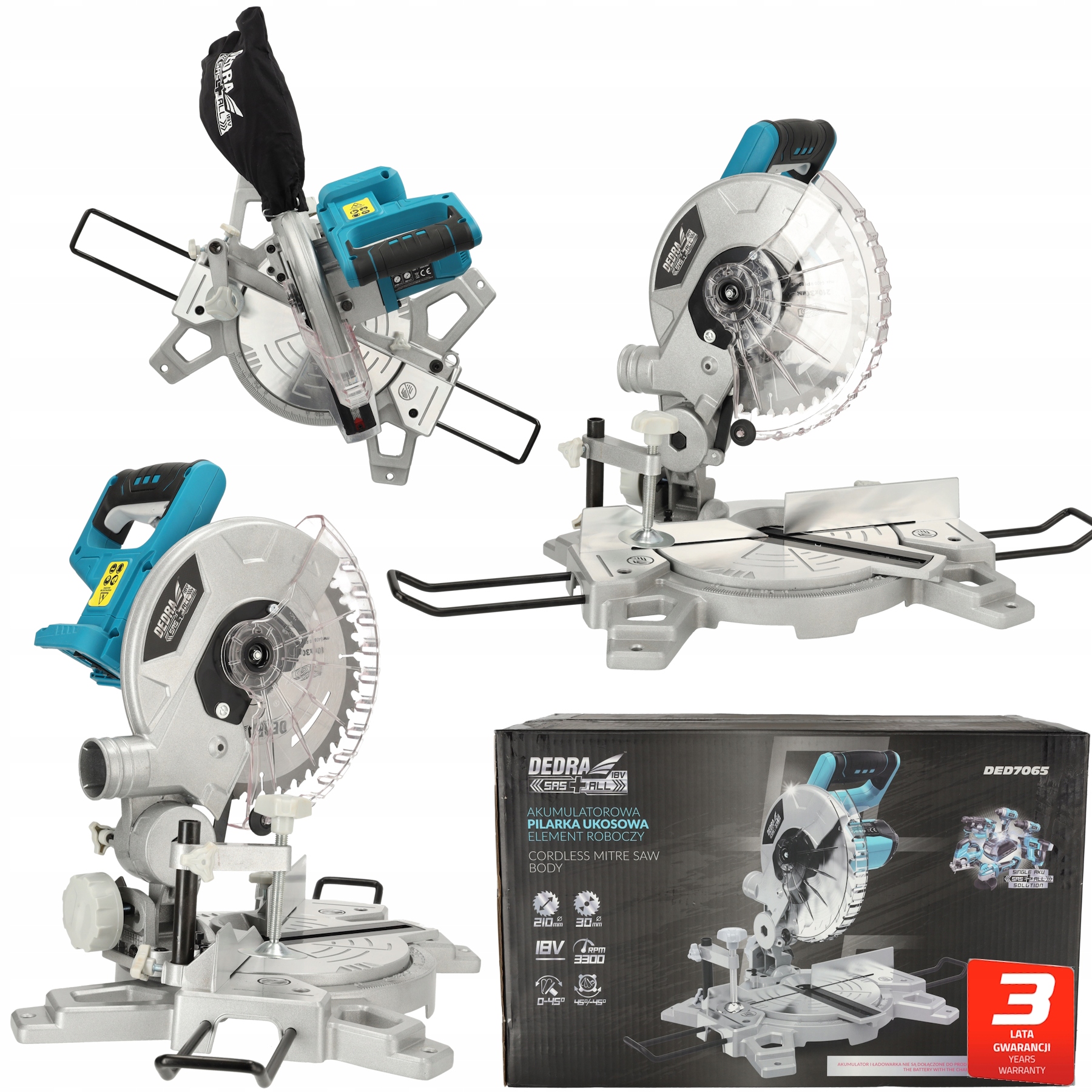 Piła Ukośnica Dedra Sas+all pilarka Ukosowa akumulatorowa do drewna 210mm
