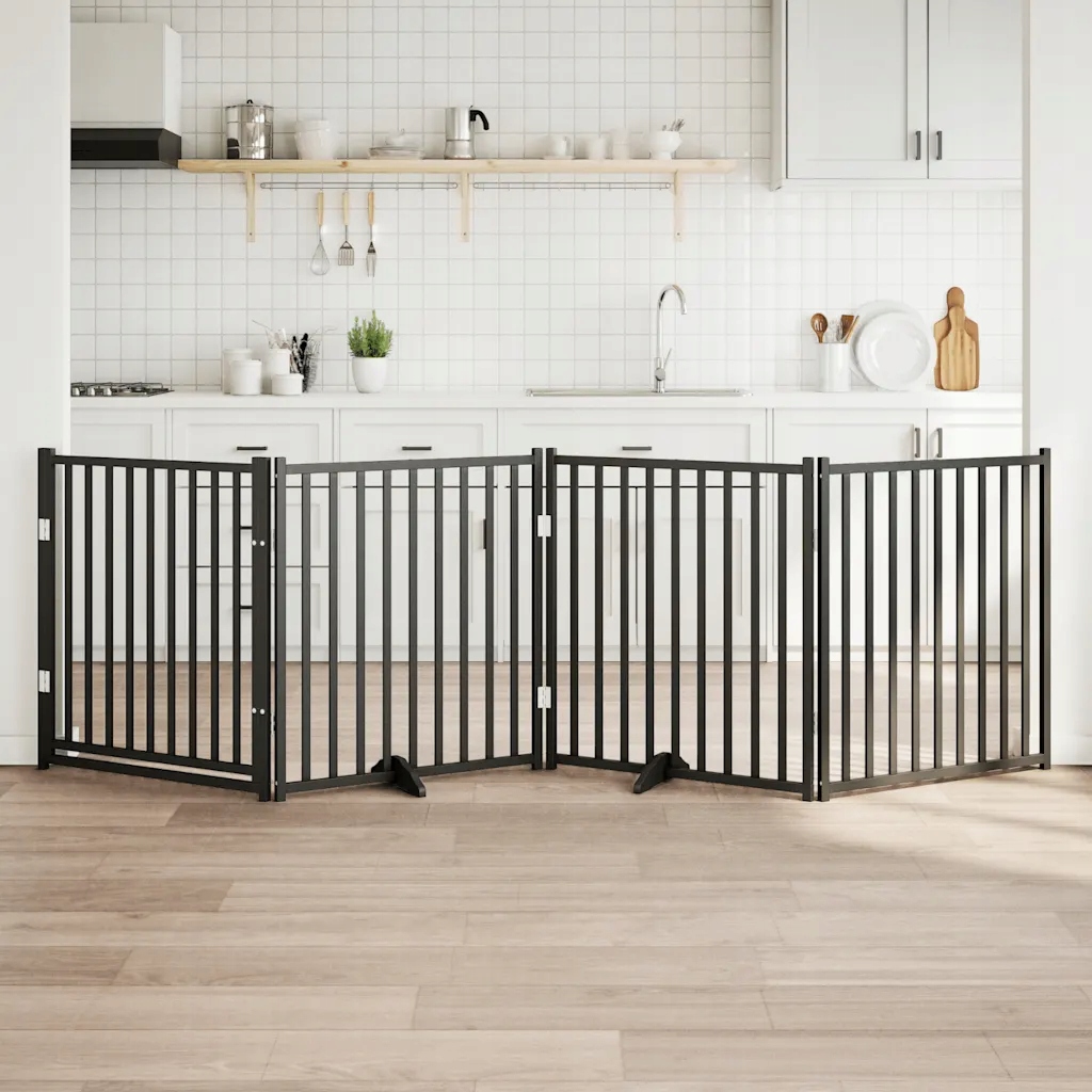Skladacia bránka pre psa 4 panely 320 cm, masívne borovicové drevo, čierna