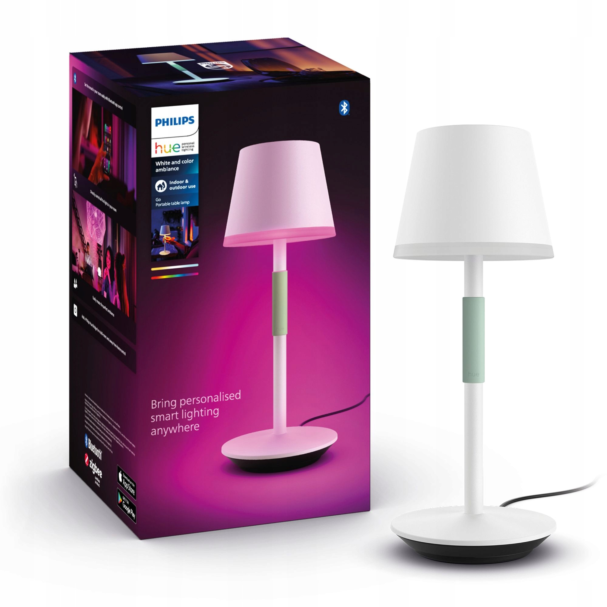 Lampa stołowa biurkowa Philips Hue Go Ambiance W&c Biało-miętowa